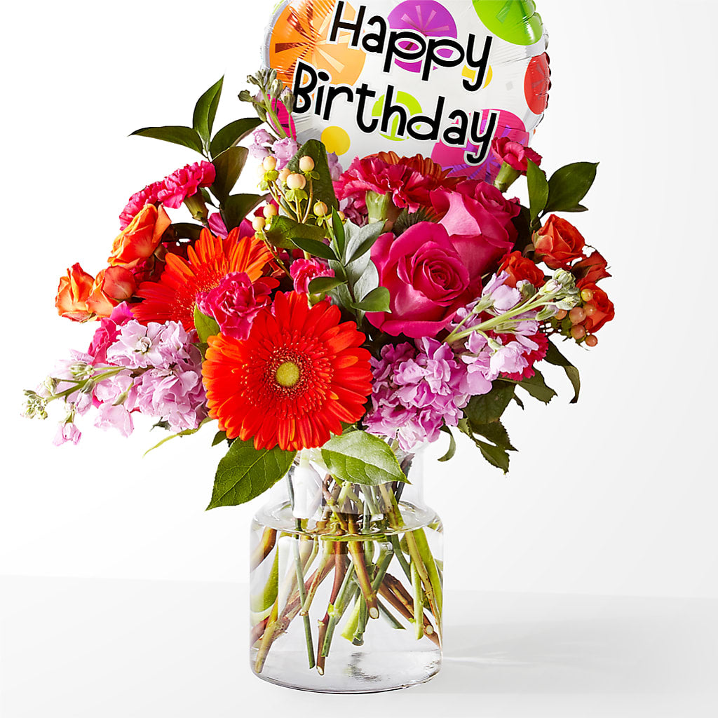 Fiesta Bouquet with Birthday Balloon – Sunflowershop Llc, Orlando FL