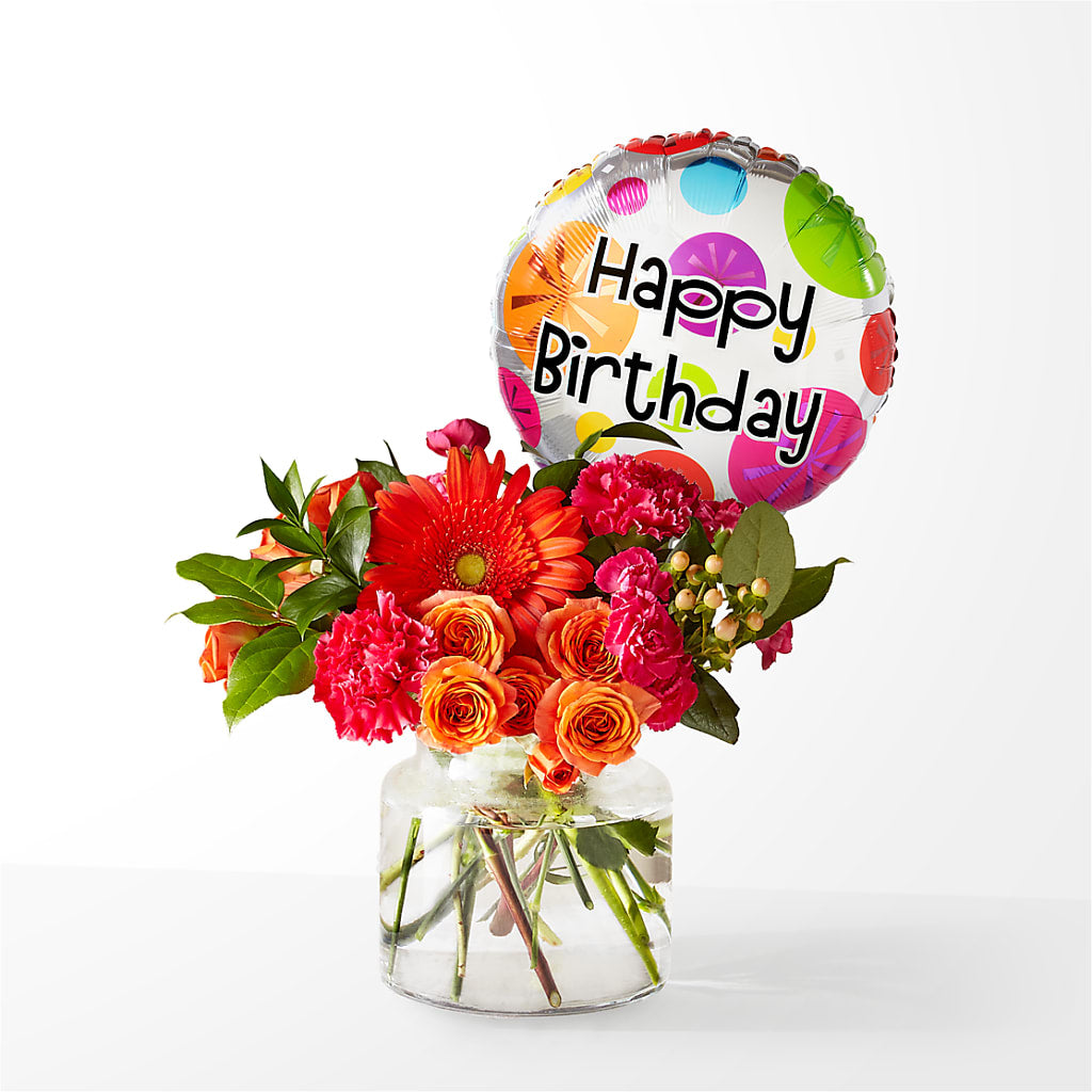 Fiesta Bouquet with Birthday Balloon – Sunflowershop Llc, Orlando FL
