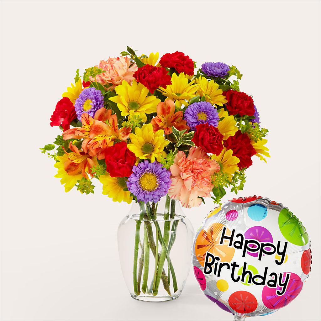 Kaleidoscope Bouquet with Birthday Balloon – Sunflowershop Llc, Orlando FL