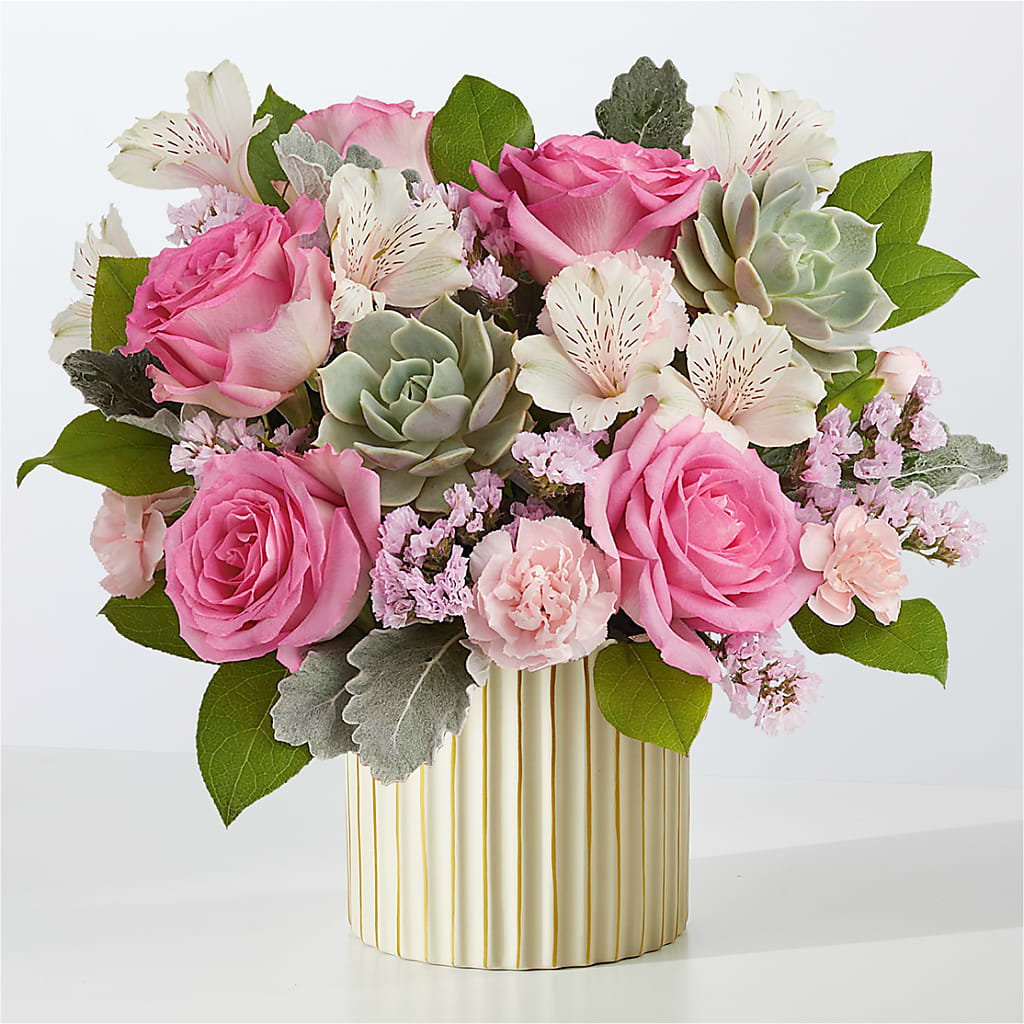 Dusty Rose Bouquet with Ivory Vase – Sunflowershop Llc, Orlando FL