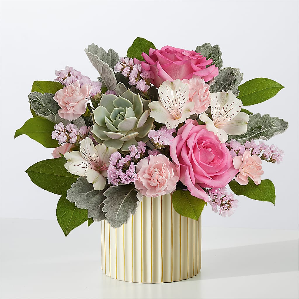 Dusty Rose Bouquet with Ivory Vase – Sunflowershop Llc, Orlando FL