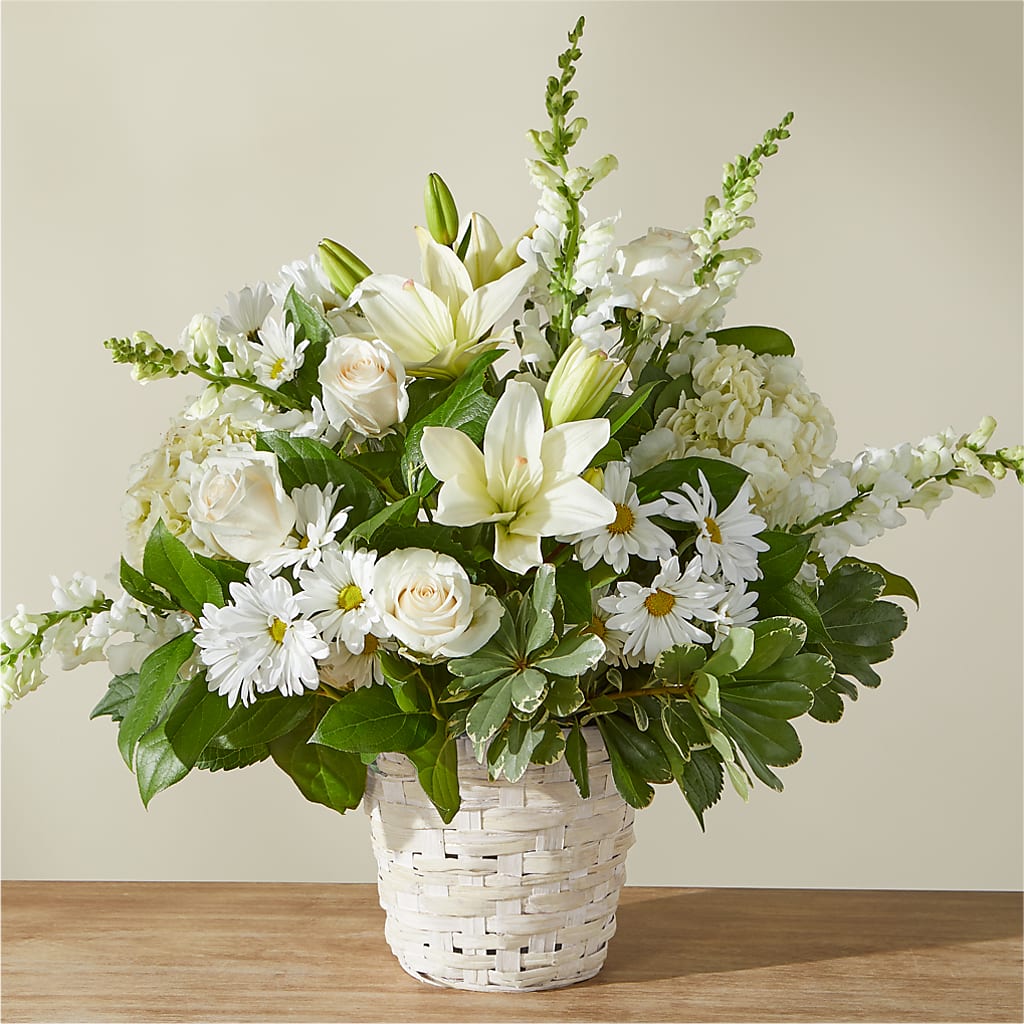 Ivory Elegance Floral Basket – Sunflowershop Llc, Orlando FL
