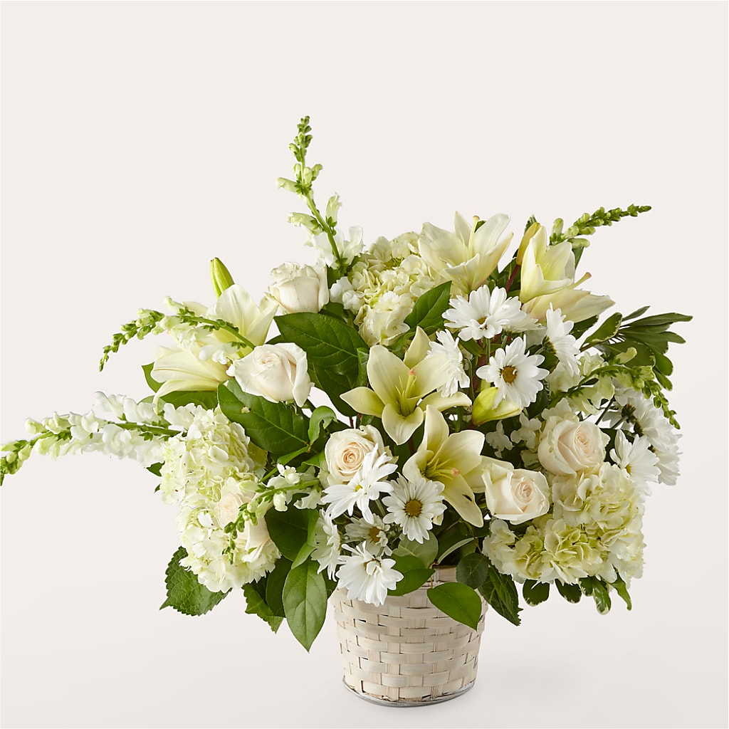Ivory Elegance Floral Basket – Sunflowershop Llc, Orlando FL