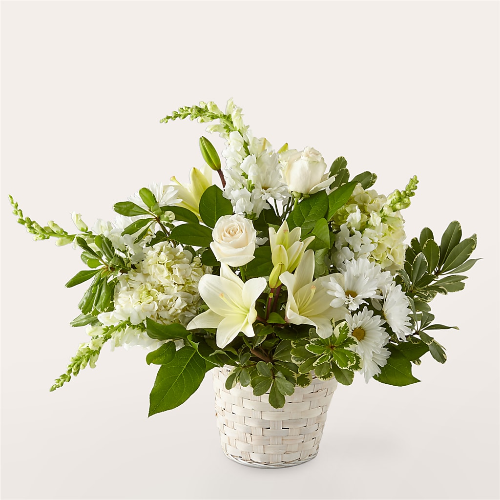 Ivory Elegance Floral Basket – Sunflowershop Llc, Orlando FL