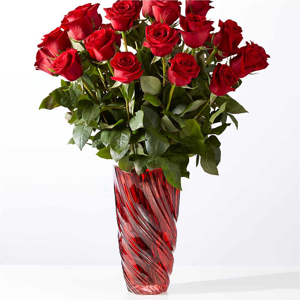 Classic Love Red Rose Bouquet with Luxe Swirl Vase – Sunflowershop Llc, Orlando FL