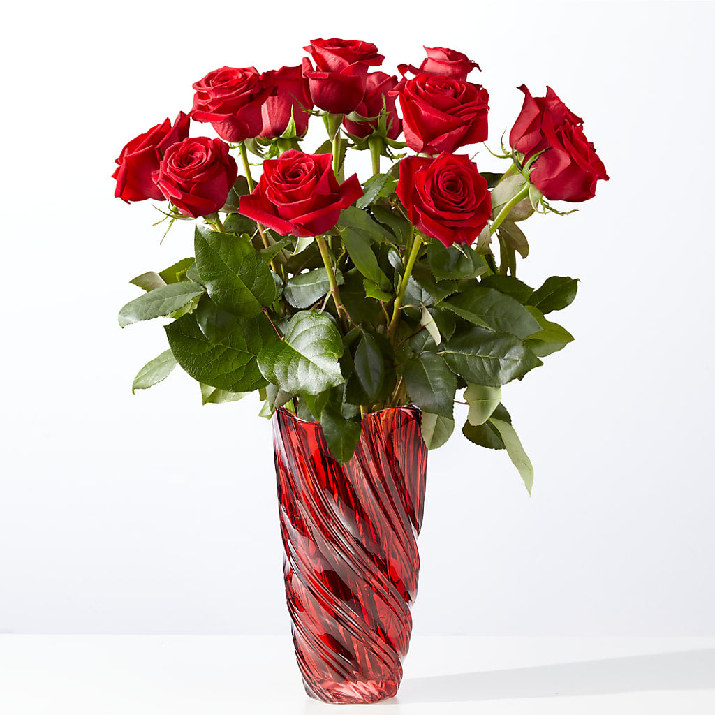 Classic Love Red Rose Bouquet with Luxe Swirl Vase – Sunflowershop Llc, Orlando FL