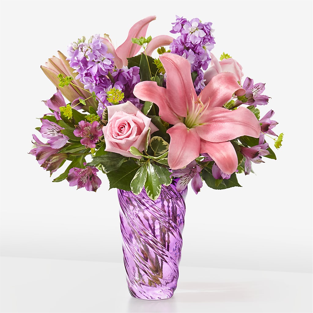 Precious Petals Bouquet with Luxe Swirl Vase – Sunflowershop Llc, Orlando FL